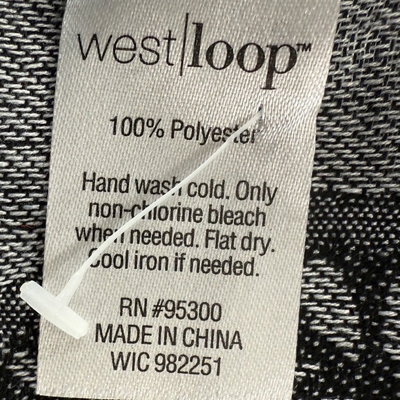 West Loop Monochrome Patterned Scarf Wrap Dark Blue Black Gray with Fringe - Picture 7 of 12